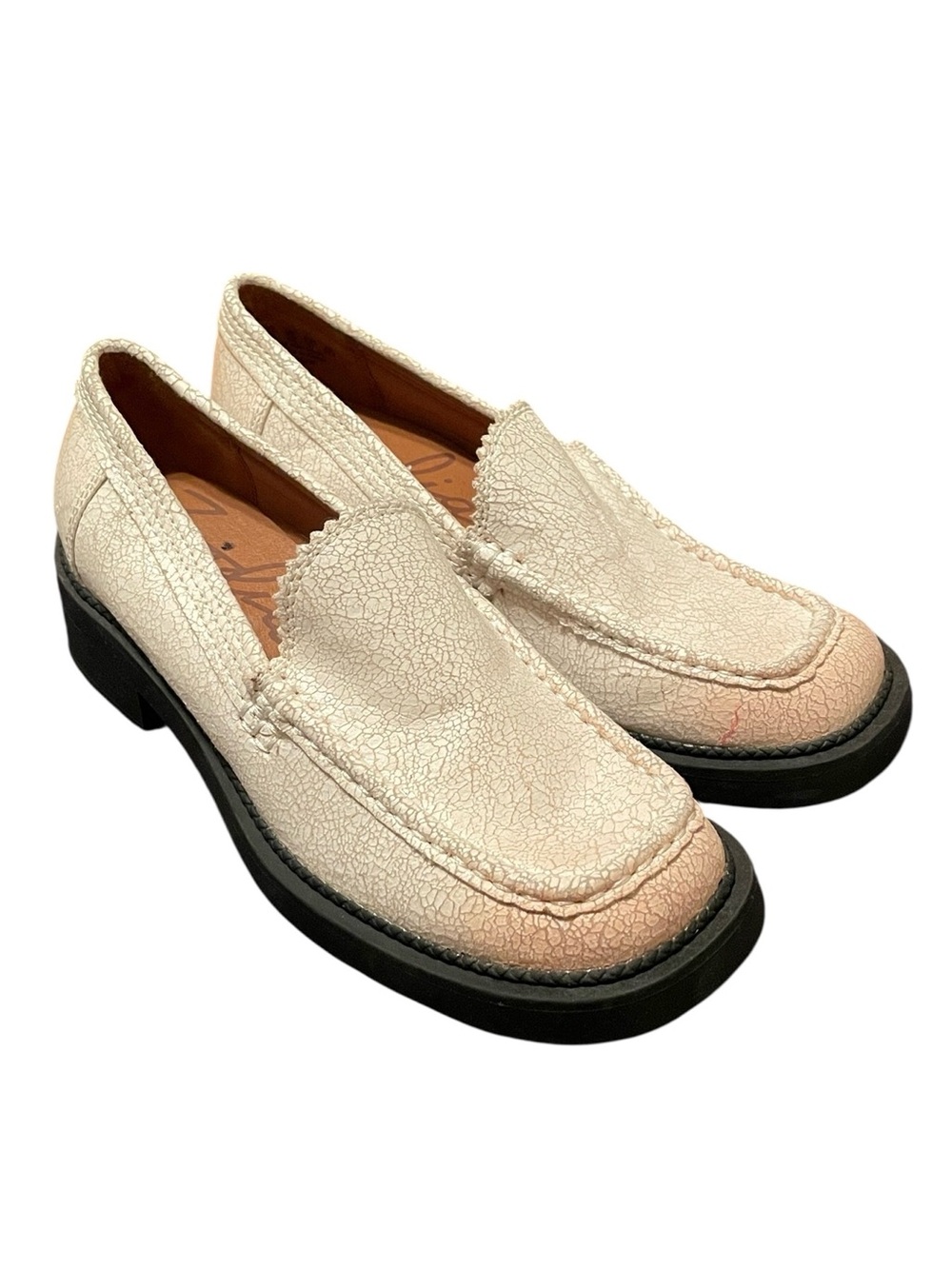 Zodiac Women's Cream Cracked Design Leather Alaina‎ Block Loafers Size 7M